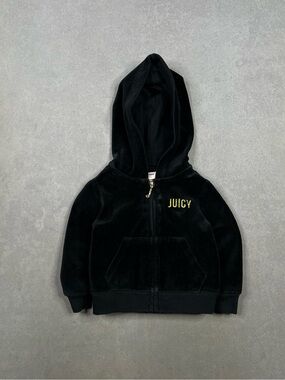 Juicy Couture Kids Black Velour Hoodie with Gold 'JUICY' Embroidery